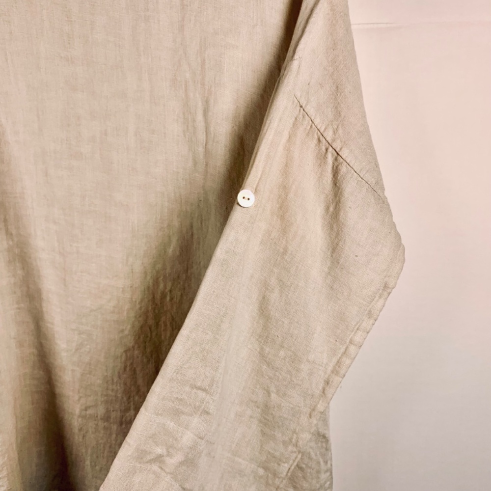 Boho chic 100% Linen Made in Italy tan/beige high low top buttons spring/beach - Picture 7 of 16